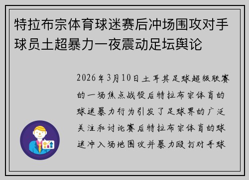 特拉布宗体育球迷赛后冲场围攻对手球员土超暴力一夜震动足坛舆论