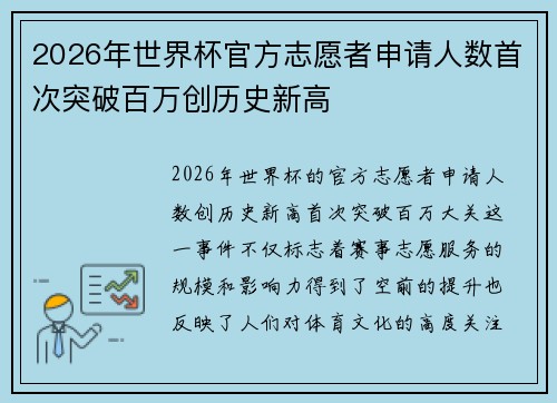 2026年世界杯官方志愿者申请人数首次突破百万创历史新高 2026年世界杯官方志愿者申请人数首次突破百万创历史新高